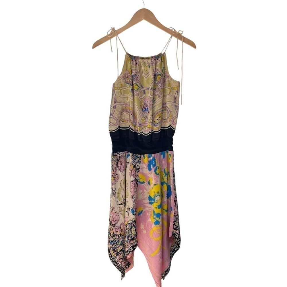 Vintage y2k Betsey Johnson Silk Mixed Print Handkerchief Midi Dress Size 4 - Picture 3 of 12